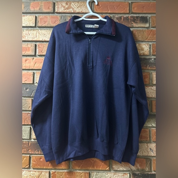 Vintage Oscar de la Renta O.D.L.R. Crest Quarter‑Zip Pullover, Navy, Size L - Picture 2 of 5